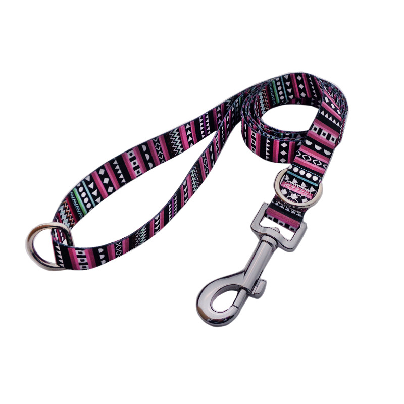 Mascota cuerda doble D hebilla perro Correa perro caminar cuerda poliéster Impresión digital cinta perro Correa longitud ajustable