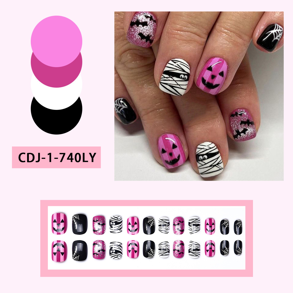 Transfronterizos de uñas de Halloween nuevo murciélago manicure Halloween desgaste manicure parches de uñas de araña