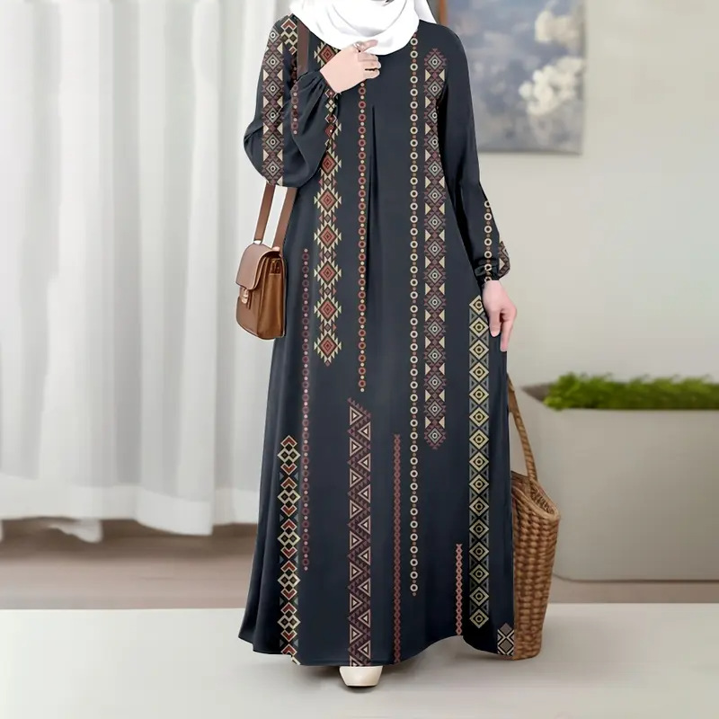 Elegantes Maxikleid mit Ethno-Print und fließender Silhouette – vielseitiges Boho-Chic-Kleid in großen Größen für Damen_voghion.com