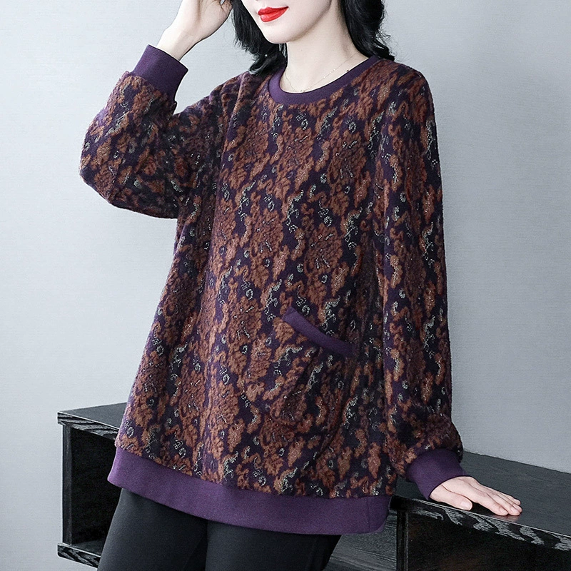 Осенние и зимние новые модные повседневные классические жаккардовые темпераменты рыхлые и тонкие большие размеры 35 лет толстой матери среднего возраста свитер женщина