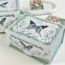 ins风绿色复古蝴蝶磁吸卡盒桌面收纳盒小卡卡套封口贴翻盖杂物盒