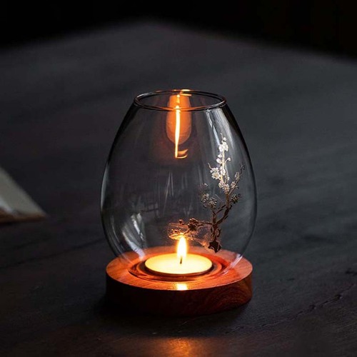 Japanese glass candlestick creative ornaments candle romantic home Zen retro aromatherapy windproof table cover desktop decoration