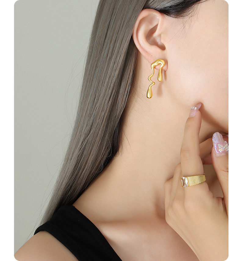PVD Coated Gold Plating Process Real Gold Plated Plating Material PVD Coated Real Gold Plated Asymmetrical Titanium Steel French Style Waterproof Non Tarnish Ear Studs