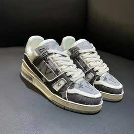 东莞产驴家traine老花灰牛仔小白鞋板鞋印花空胶运动女鞋小白鞋