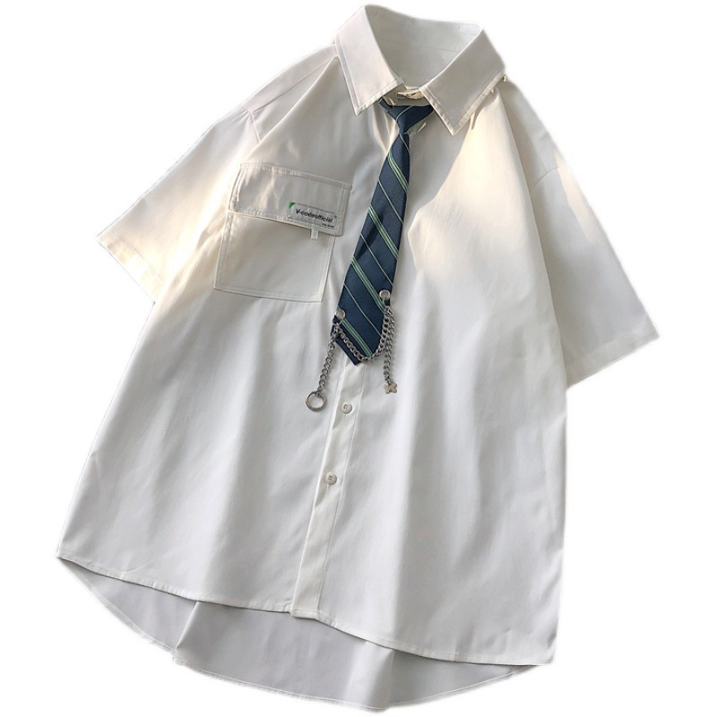 Comercio exterior japonés retro delgada JK corbata camisa verano de los Hombres estilo coreano moda suelta ins pareja todo partido color sólido