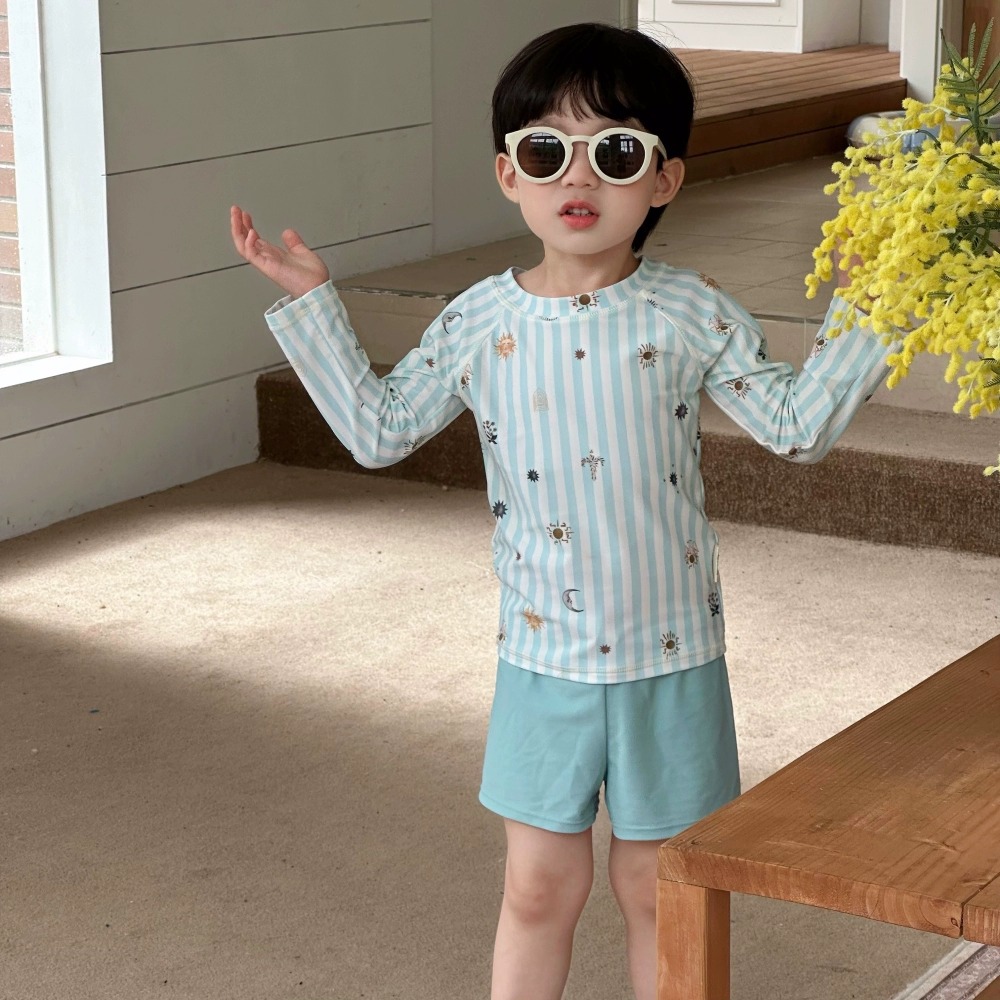 Children's Swimsuit Boy Split Long-Sleeved Sun Protection Quick-Drying Small and Medium-Sized Boy Beach Baby Fashionable Student Swimsuit