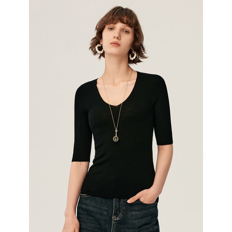 Autumn and Winter New 100% Wool Sweater V-Neck Slim-Fit Pullover Solid Color Comfortable Soft Thick