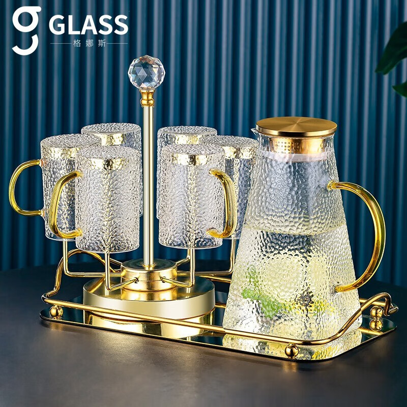 Vidrio martilled con mango taza de agua taza de té taza de beber de alto grado Luz de lujo sala de estar del hogar juego de agua traje de la familia