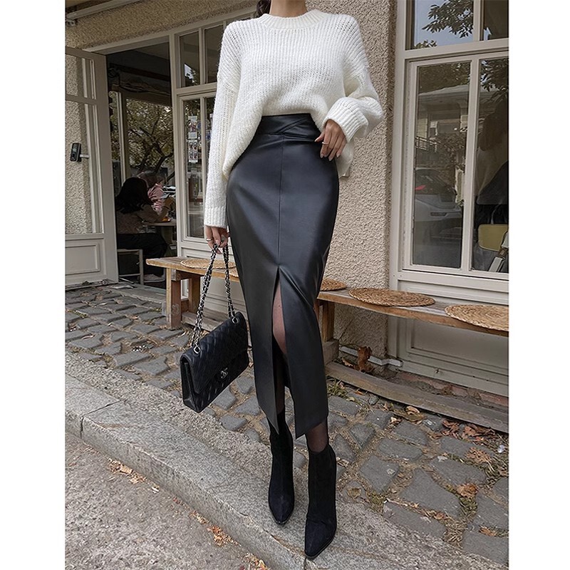 Slit Leather Skirt, Women's 2026 Spring and Autumn New High-Waisted Elegant Hip-Hugging Skirt, Petite Temperament One-Step Long Skirt Slit Leather Skirt, Women's 2026 Spring and Autumn New High-Waisted Elegant Hip-Hugging Skirt, Petite Temperament One-Step Long Skirt
