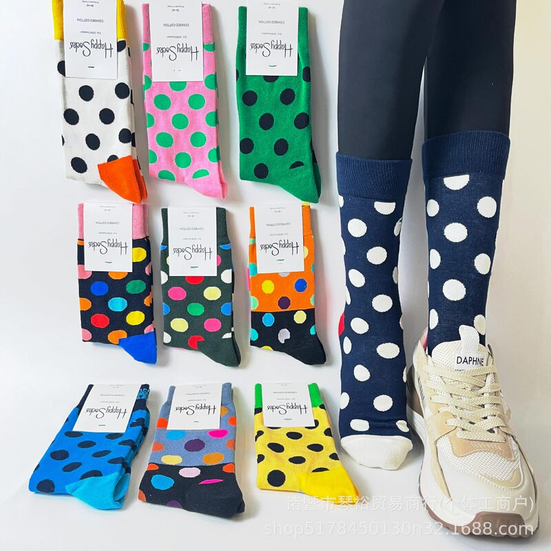 happysocks socks female high quality cotton hi leather dopamine wave tide calf socks wholesale and retail