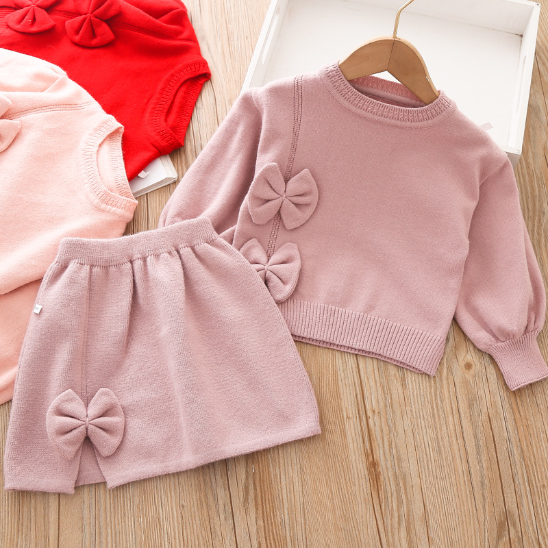 3368 Nuovo abbigliamento per ragazze Bambini Maglia Autunno Moda Due pezzi Set Gonna_voghion.com