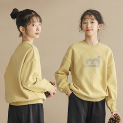 Winter Fleece Long-Sleeve Loose Casual T-Shirt for Girls, Japanese Style Simple Letter Print Round Neck Hoodie, Niche