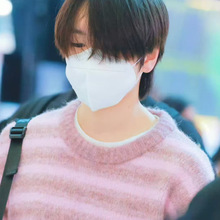 韩国外贸出口sakuya秋季新款粉色条纹小众设计针织毛衣情侣男女款