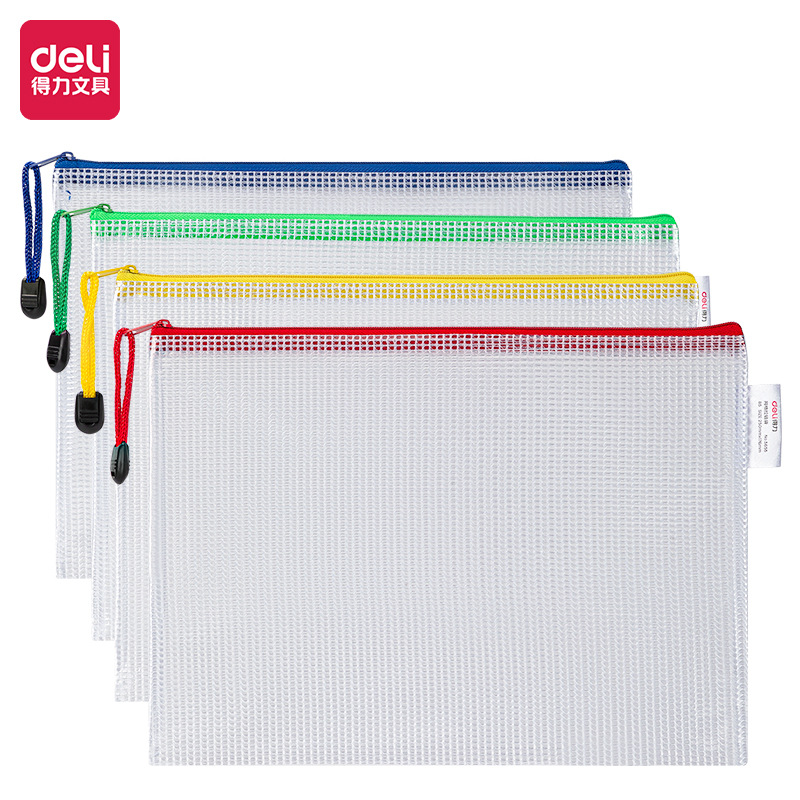 Deli Stationery 5655 Zipper Bag Document Bag Mesh Bag B5 Briefcase Zipper Bag File Bag Transparent Portable