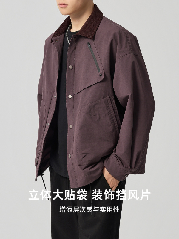 墨麦客男装老钱风翻领外套男2025秋新款复古撞色休闲夹克男81388.|undefined