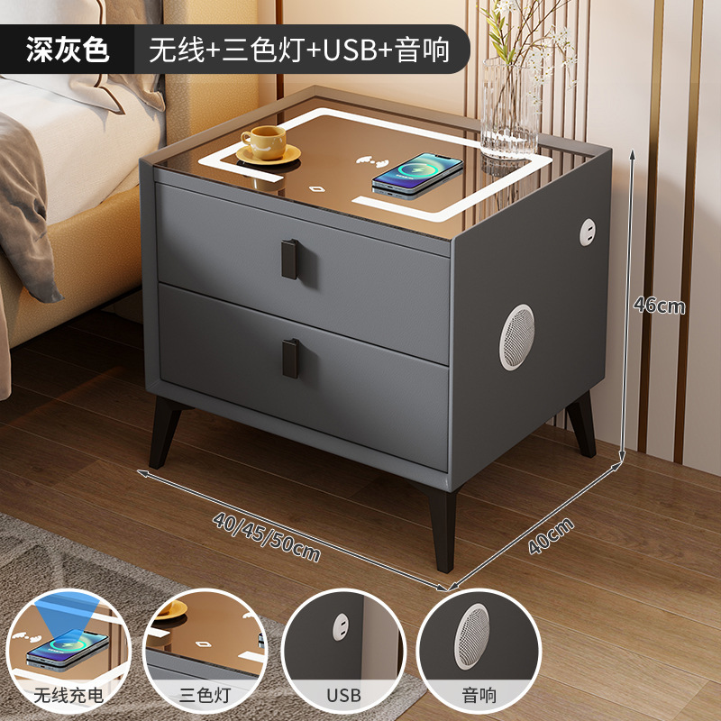 Mesita de noche inteligente de madera maciza de comercio exterior para el hogar Sensación premium Mesita de noche de dormitorio simple, pequeña y muy estrecha, multifuncional