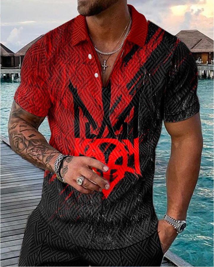 Camiseta Polo de Manga Corta con Cierre y Estampado 3D Informal para Hombre, Nueva Colección de Primavera para Exportación