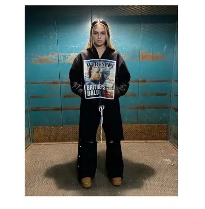 Y2K Retro-Grafik-Hoodie – Unisex Oversized-Sweatshirt mit Reißverschluss (3D-Druck, Schwarz/Grau/Rosa, S-5XL)_voghion.com