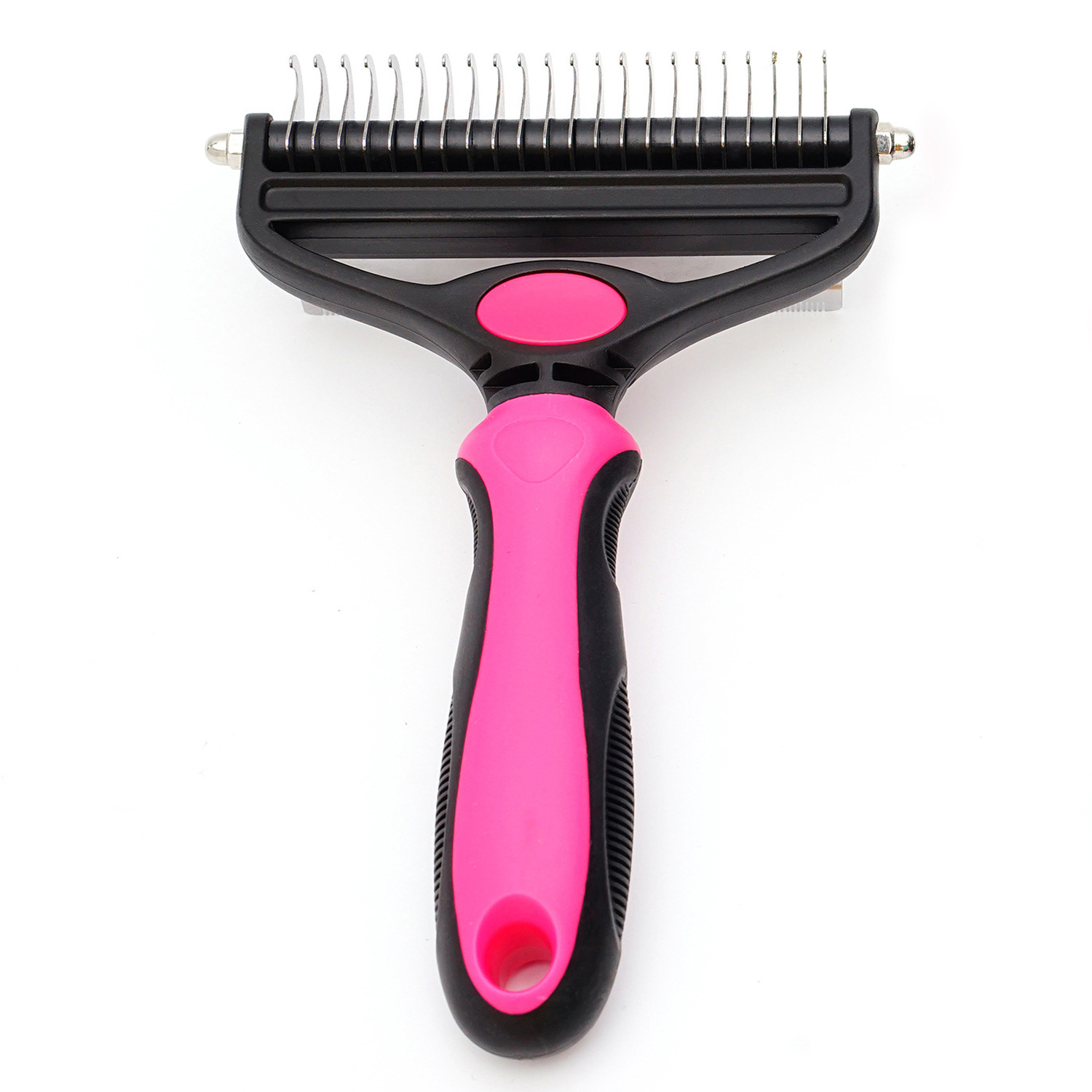 Personalizado nuevo perro peinado artefacto aguja peinado de acero inoxidable doble cara 2 en 1 suministros de peine de nodo abierto