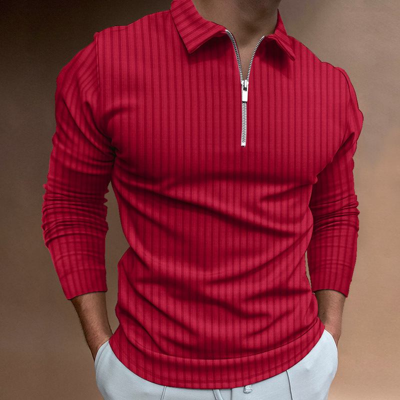 Comercio exterior otoño nuevos hombres de impresión digital de color sólido rayas cremallera Polo camisa polo hombres