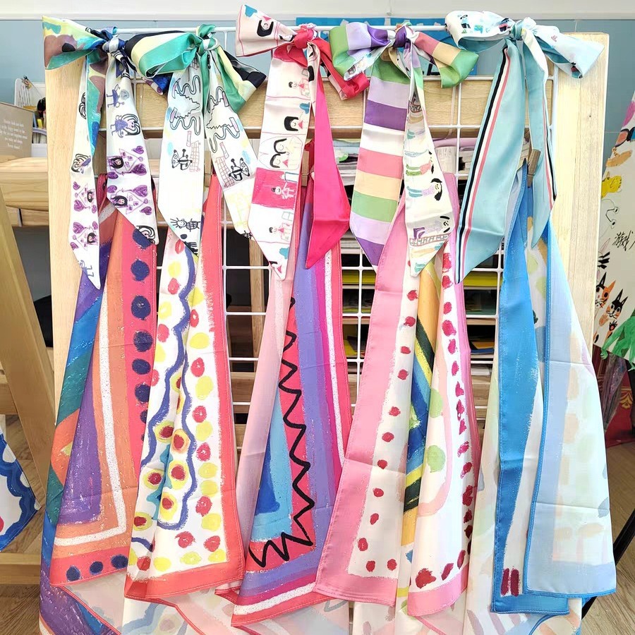 定制流行款式飘带丝巾双层围巾新品涤纶印花丝带丝巾