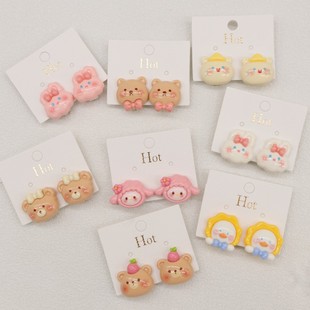 Korean style cute sweet children's fake earrings girls' duck Bear rabbit cat cartoon anti-pain ear clip girls' jewelry