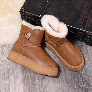 Sheepskin all-in-one snow boots for women thick-soled mid-calf 2025 winter new thickened warm and waterproof snow boots V013
