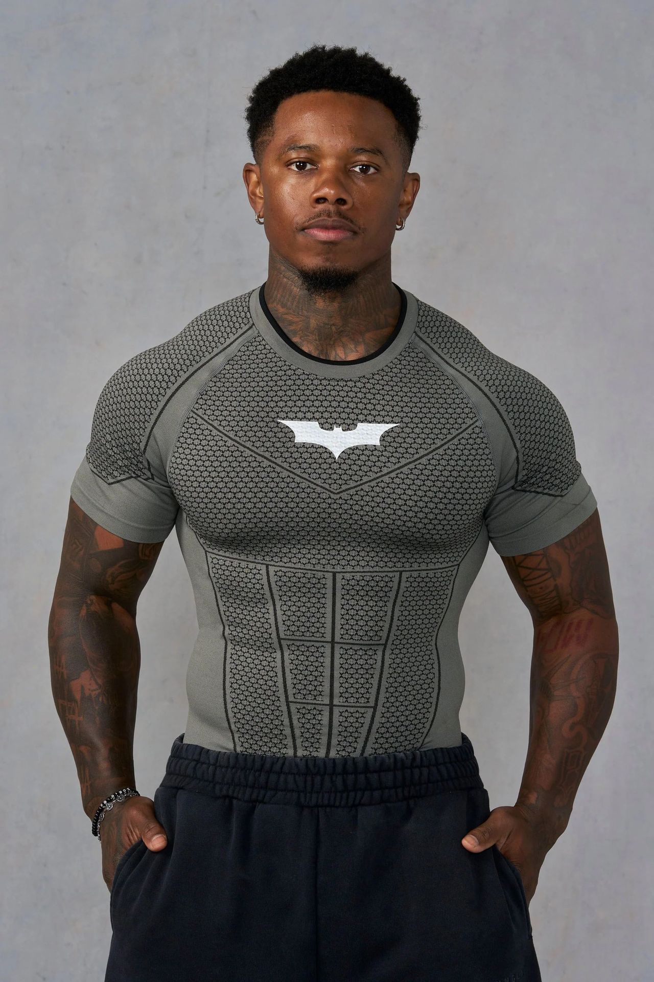YoungLA Batman T-shirt Batman Suit Graphic Grey