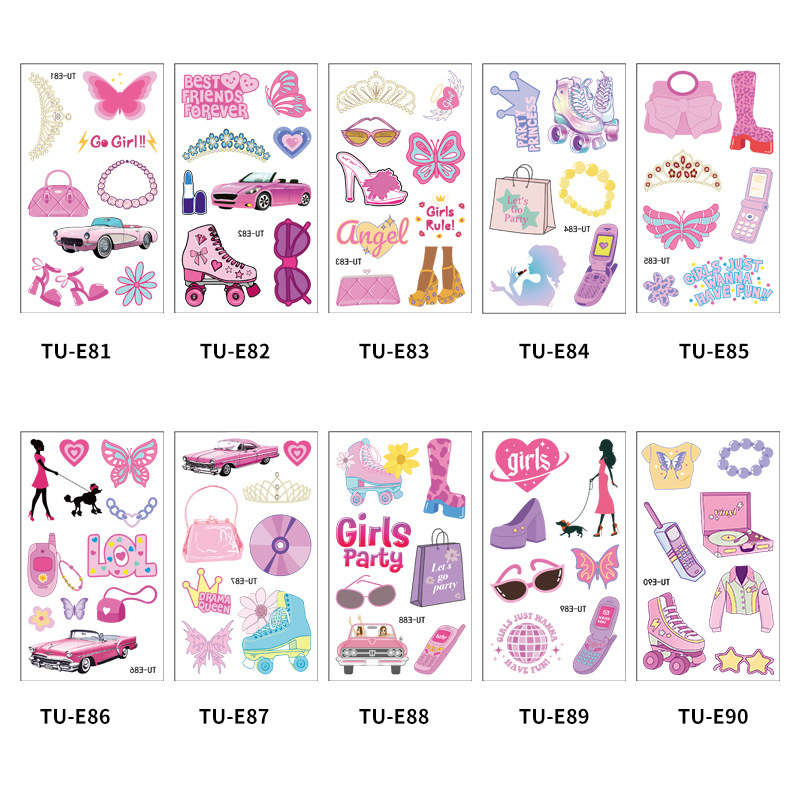 Suministro transfronterizo nueva chica retro tatuaje fiesta de cumpleaños tatuaje pegatinas niños Rosa lindo cara pegatinas temporal