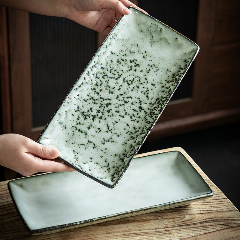 Placa cuadrada retro especial Placa de cerámica china placa occidental Placa de postre placa oscilante hogar plato de pescado al vapor plato de sushi