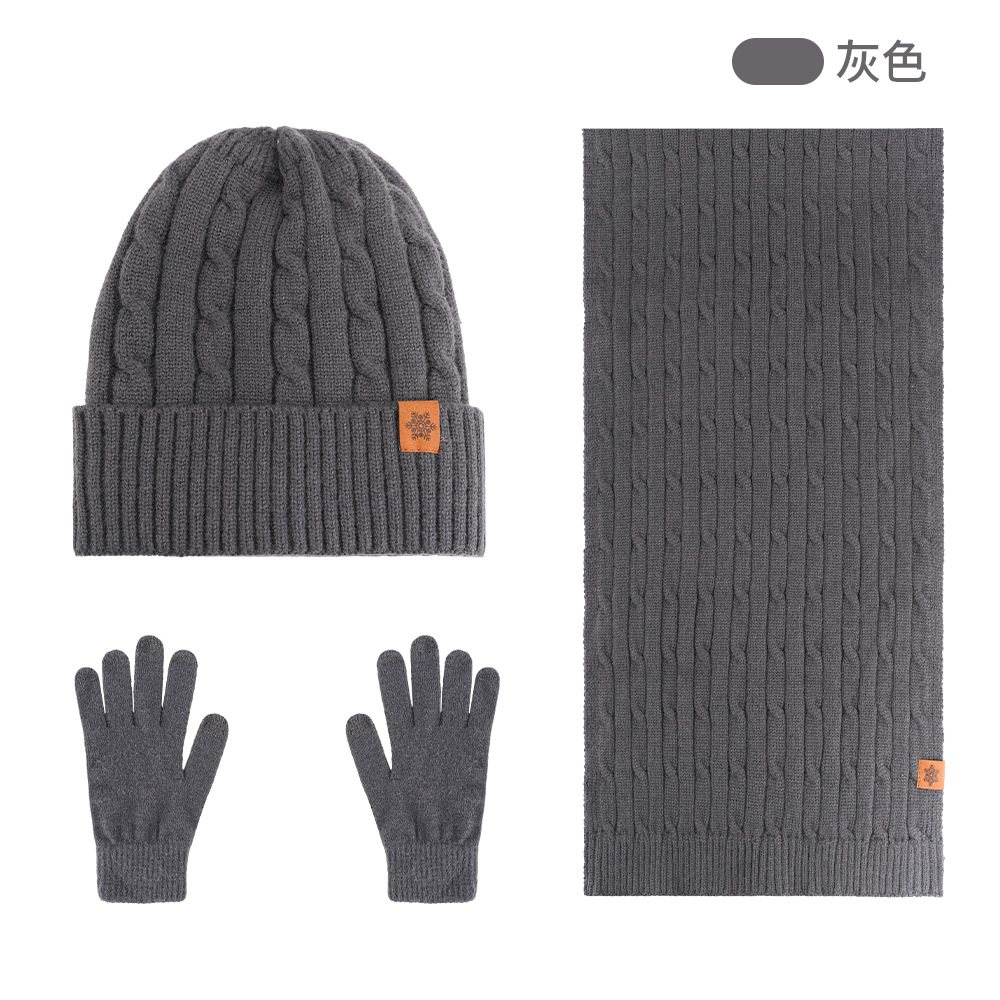 Gorro de punto personalizado para hombre en invierno, forrado de lana y engrosado para proteger del frío, gorro de lana para ciclismo, conjunto de tres piezas de gorro, bufanda y guantes.