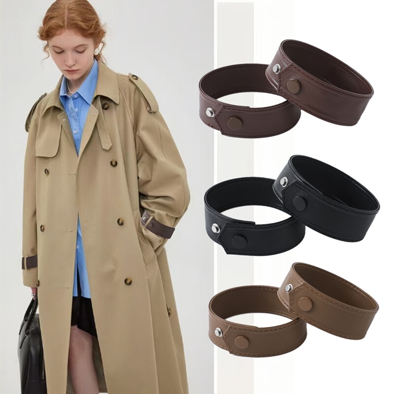 Button Cuff New Leather Hand Cuff Tie Soft Face Solid Color Trenchcoat Bundle Sleeve Coat with Accessories Decorative Lace