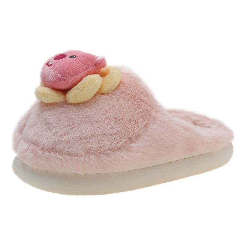 Мягкие домашние плюшевые тапочки, женские зимние новые милые Мультяшные кролики, теплые ленивые хлопковые тапочки с носком