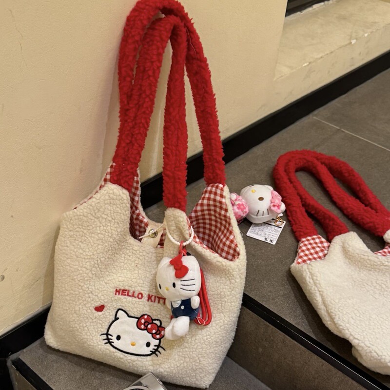 Winter Warm Lamb Wool Patchwork Shoulder Bag Small Tote Bag Furry Handbag Cute Kitty Embroidered Bag Winter Warm Lamb Wool Patchwork Shoulder Bag Small Tote Bag Furry Handbag Cute Kitty Embroidered Bag