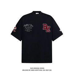 2025 トレンディなレトロアメリカンレター刺繍パーソナライズされたヘビーコットンルーズ Tシャツ男性と女性の半袖カップルトップス