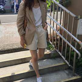 早春新款韩国网红棉麻西装外套女韩版宽松亚麻小西服英伦风