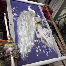 ✅纯手工刺绣成品白孔雀苏绣装饰画客厅玄关背景墙挂画墙壁画刺绣