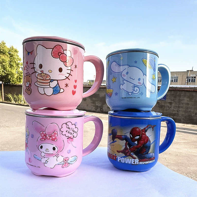 Sanrio Hello Kitty 304 из нержавеющей стали стакан для воды ребенок пить молоко чашка детский сад чашка с крышкой мультфильм