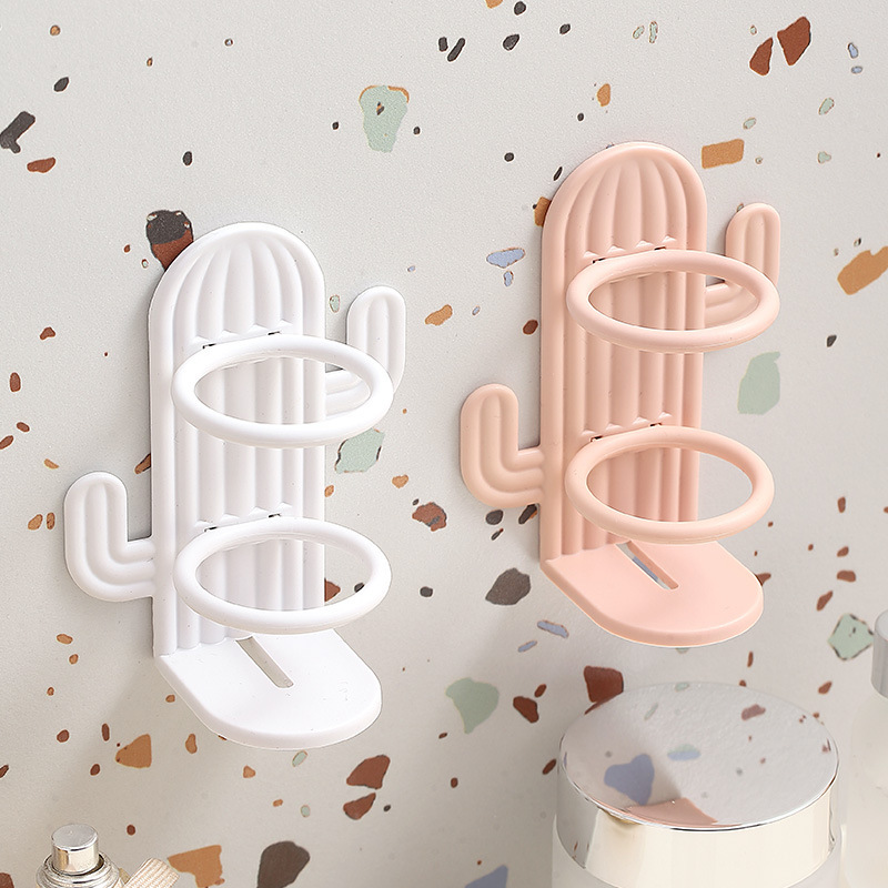 Soporte de cepillos de dientes de cactus sin perforación, estante de almacenamiento para cepillos de dientes eléctricos, soporte de pared de plástico con drenaje para cepillos de dientes