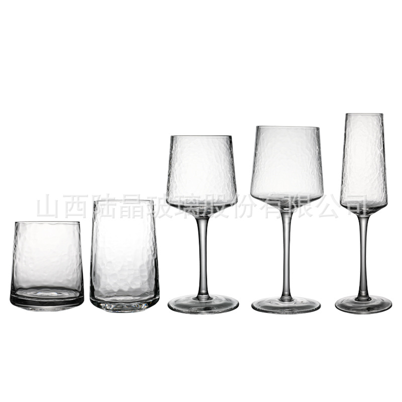 Simple martillado rojo vino vidrio hogar copa de vidrio soplado a mano taza de cristal vidrio de vino del hogar