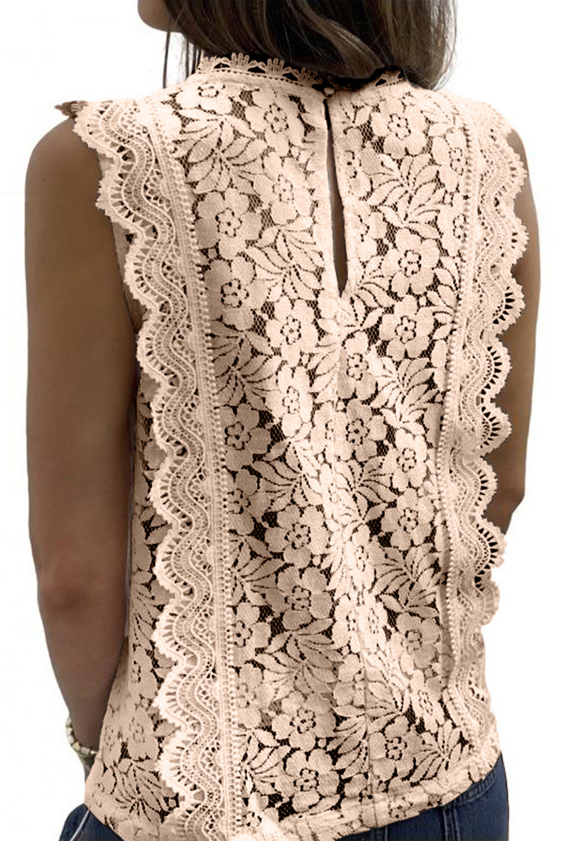 V-neck loose sleeveless solid color lace vest NSQSY128879