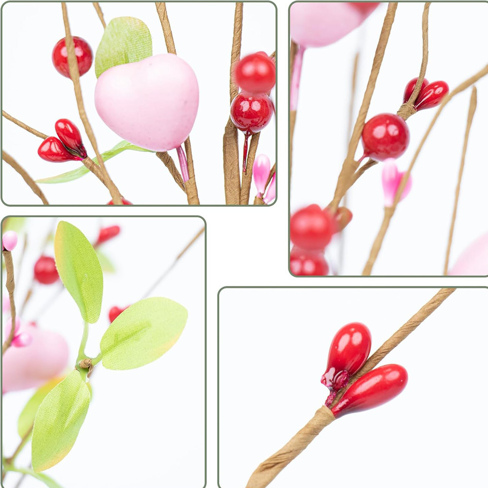 Día de San Valentín 6 amor de simulación de hojas verdes, bayas, frutas rojas, adornos de sala de estar, decoraciones de diseño transfronterizo para el hogar