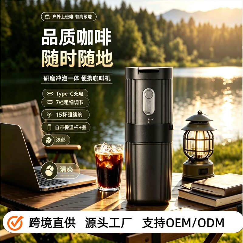 New Model Semi-Automatic Coffee Grinder for Home and Camping Use, American-Style Portable Coffee Machine, Factory Gift, Foreign Trade Wholesale