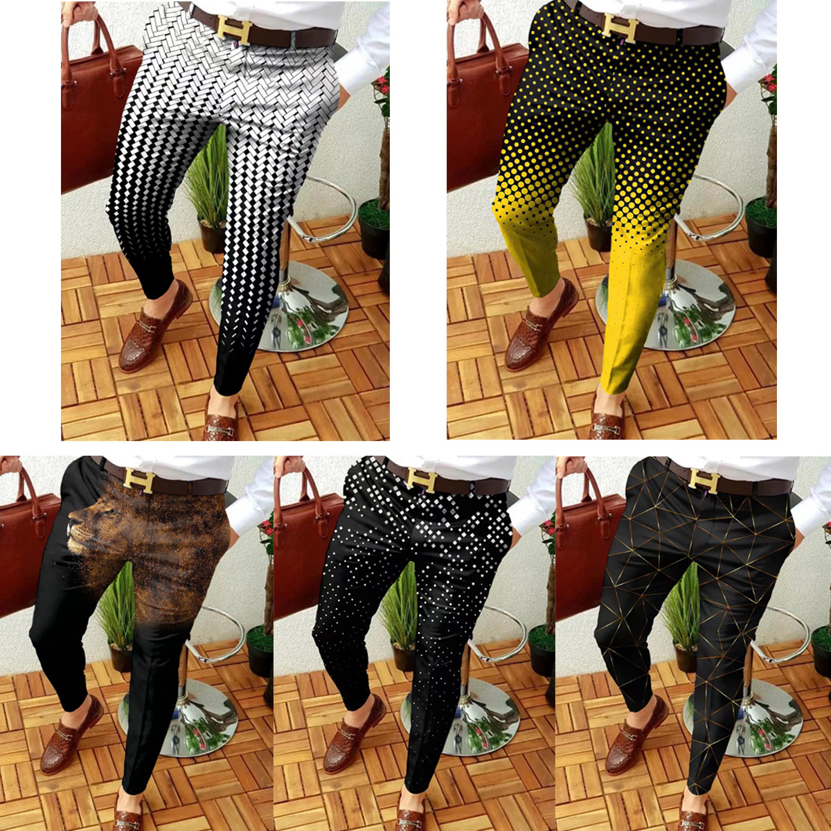 2023 estación independiente transfronteriza europea y americana nuevo patrón casual de los hombres impreso Mediados de cintura traje casual pantalones micro pantalones elásticos