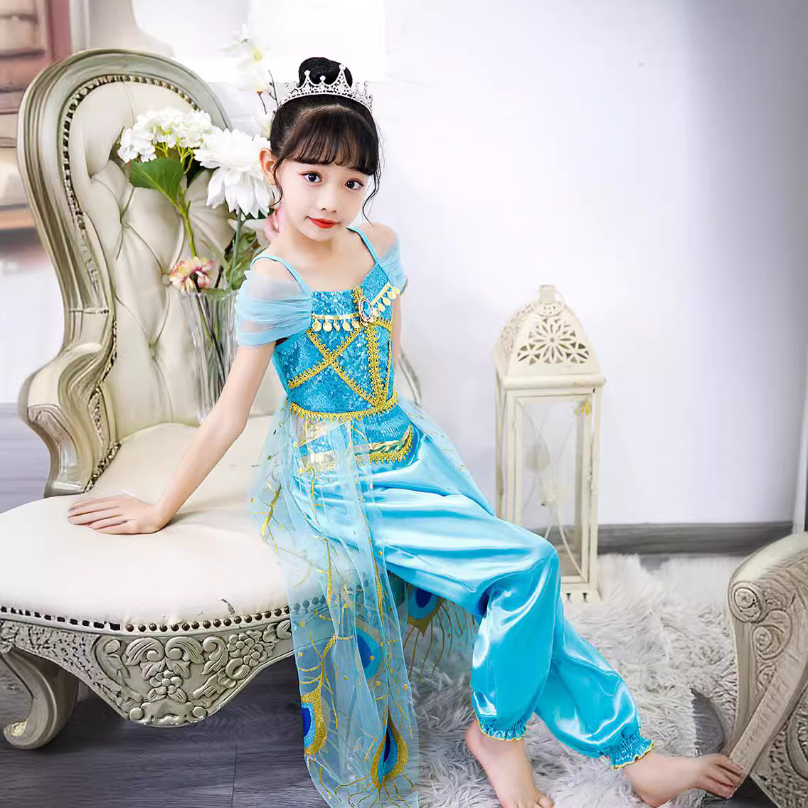 20,22 millones Festival Santo vestido de princesa jazmín vestido nuevo para niños europeos y americanos ropa para niños falda para niña