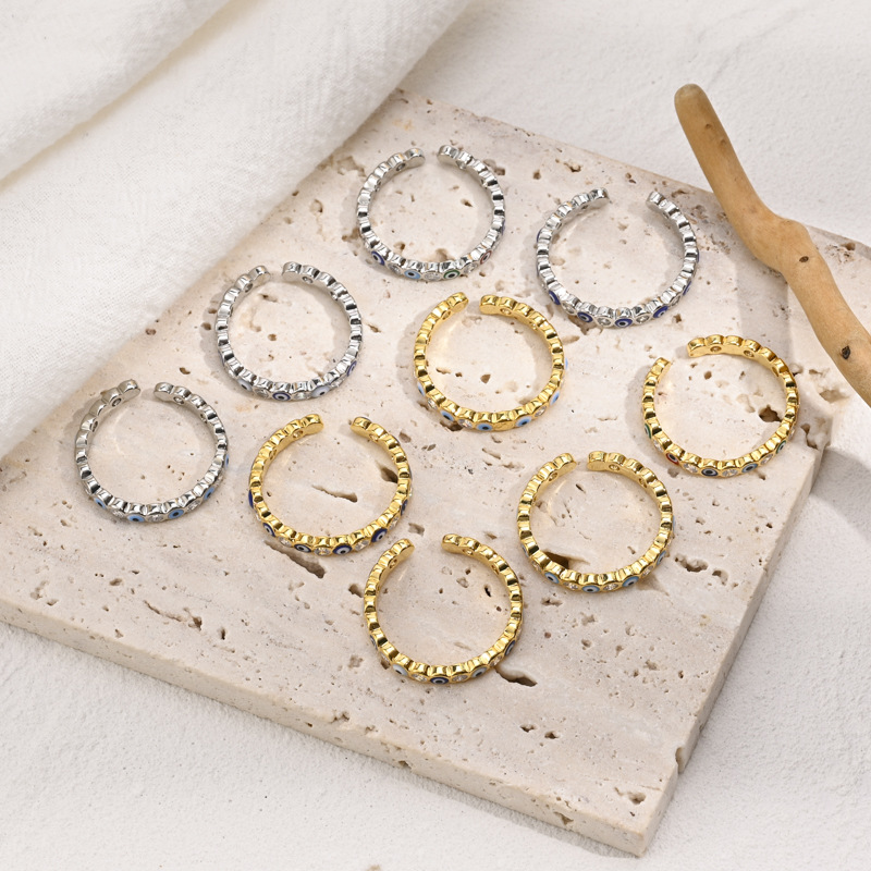 Retro Geometric Eye Copper Open Ring Zircon Copper Rings