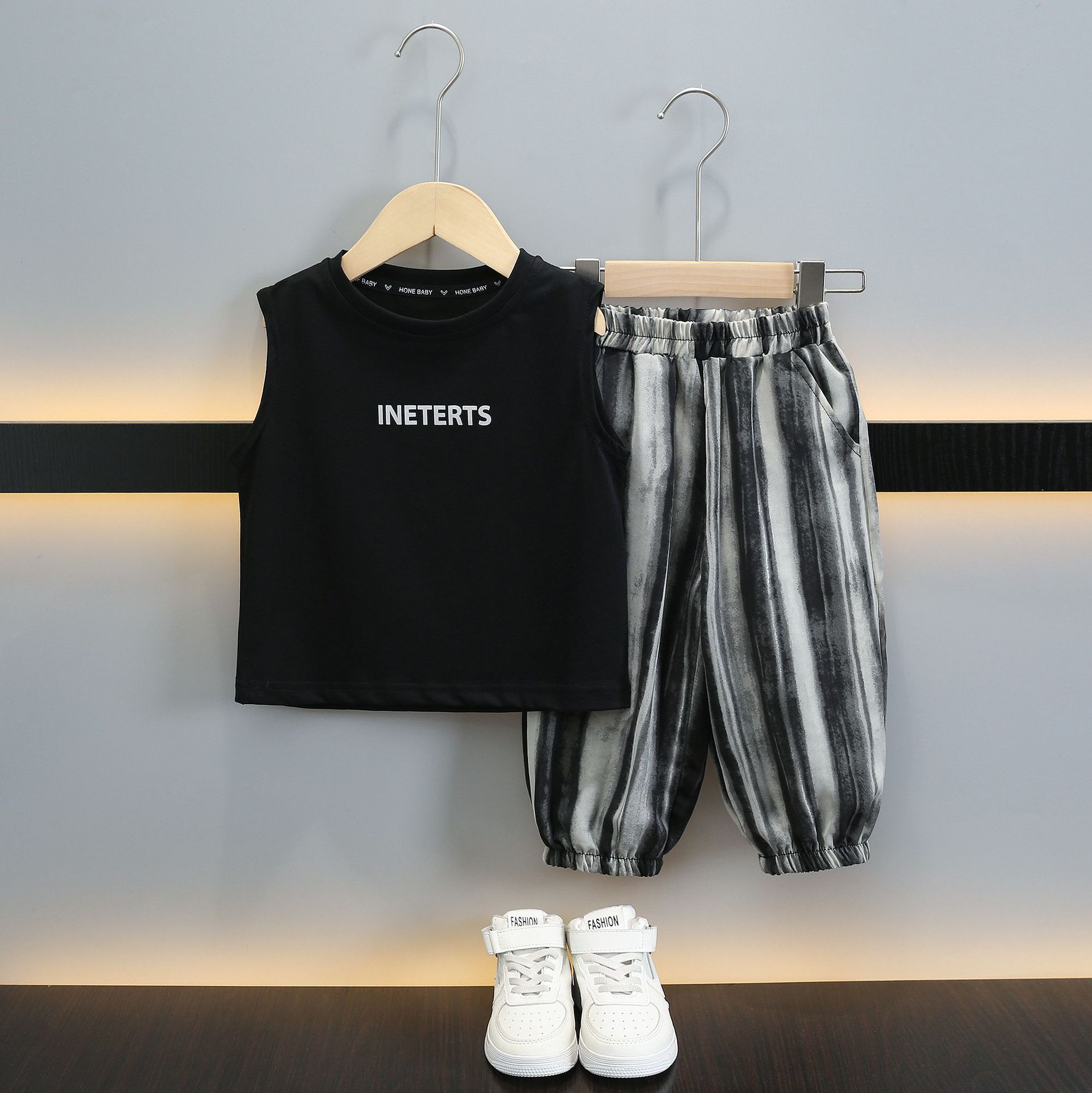 7362 traje de chaleco de punto para niños 2025 nueva ropa sin mangas de moda para bebés