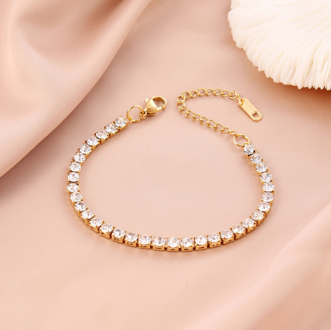 Titanium Steel Material Simple Style Shiny Solid Color Titanium Steel Plating Inlay Zircon Tennis Bracelet