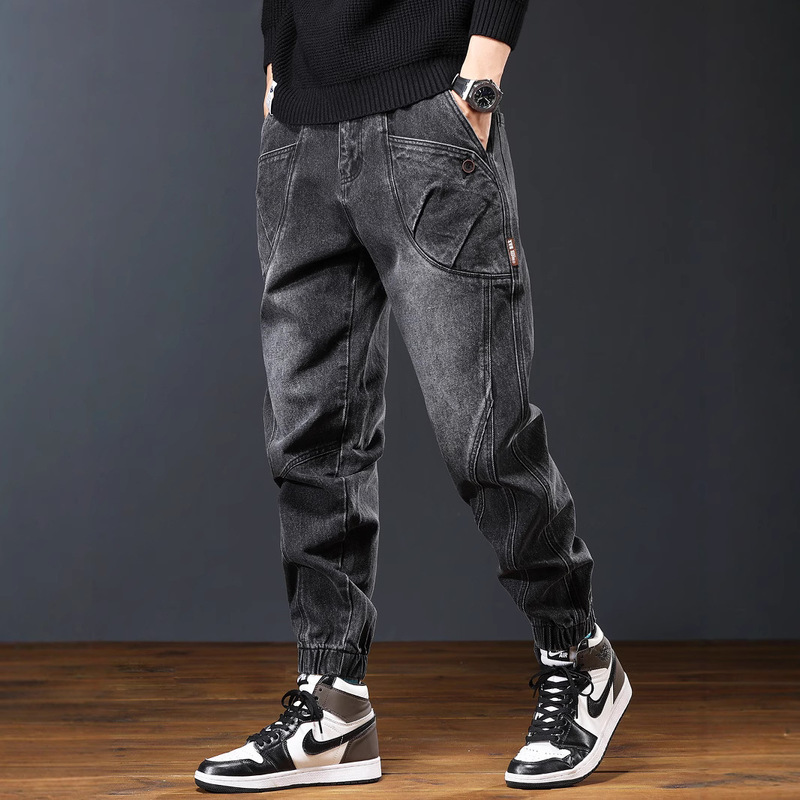 Reitz American-style Retro Heavy-weight Tooling Jeans Men's Autumn New High-end All-match Tie-legged Harem Pants for Men