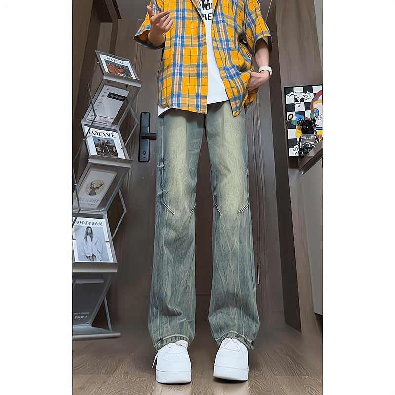 2026 nuevo retro hacer viejos jeans de primavera hombre recto vibe callejera diseño de pantalones de alta calidad